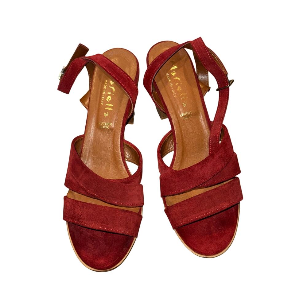 Made in Italy Mariella Maroon Suede Slingback Sandals Block Heel Size 9.5